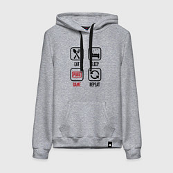 Толстовка-худи хлопковая женская Eat Sleep PUBG Repeat, цвет: меланж