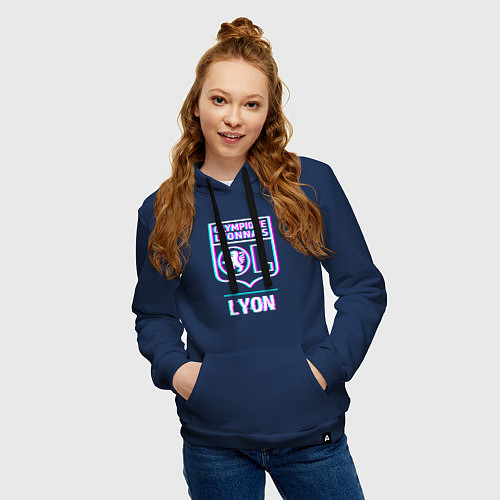 Женская толстовка-худи Lyon FC в стиле Glitch / Тёмно-синий – фото 3