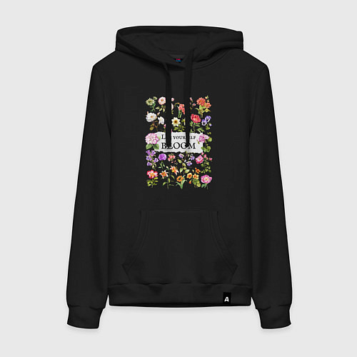 Женская толстовка-худи Позволь себе расцвести разные цветы ботаника аквар / Черный – фото 1