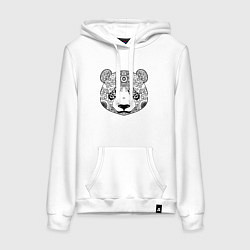 Толстовка-худи хлопковая женская Узорчатая голова панды, цвет: белый