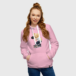 Толстовка-худи хлопковая женская Кульный мишутка - скейтер, цвет: светло-розовый — фото 2