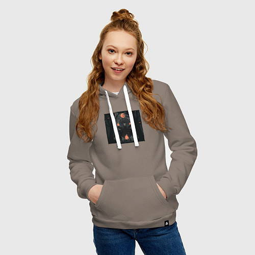 Женская толстовка-худи Оранжевая луна и медведь шаман / Утренний латте – фото 3