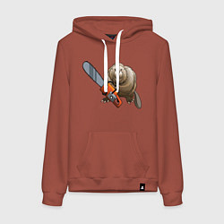 Толстовка-худи хлопковая женская Бобер с бензопилой, цвет: кирпичный