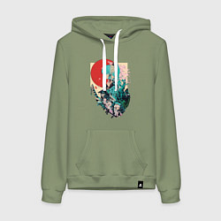 Толстовка-худи хлопковая женская Аяка самурай - Геншин Импакт, цвет: авокадо