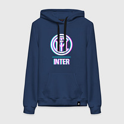 Толстовка-худи хлопковая женская Inter FC в стиле glitch, цвет: тёмно-синий
