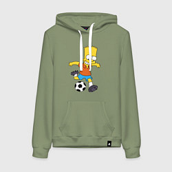 Толстовка-худи хлопковая женская Барт Симпсон бьёт по футбольному мячу, цвет: авокадо