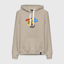 Толстовка-худи хлопковая женская Щекотка - мультяшный убийца!, цвет: миндальный