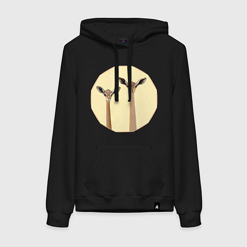 Женская толстовка-худи Жирафовые газели геренук на бежевом фоне / Черный – фото 1