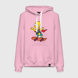 Толстовка-худи хлопковая женская Барт Симпсон на скейте, цвет: светло-розовый