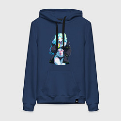 Толстовка-худи хлопковая женская Ребекка и коктель - Киберпанк бегущий по краю, цвет: тёмно-синий