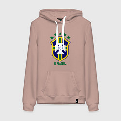 Толстовка-худи хлопковая женская Brasil CBF, цвет: пыльно-розовый