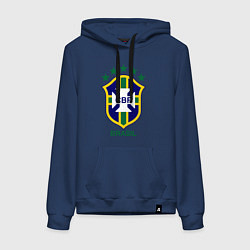 Толстовка-худи хлопковая женская Brasil CBF, цвет: тёмно-синий