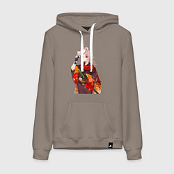 Толстовка-худи хлопковая женская Каэдэхара Кадзуха с мечом, цвет: утренний латте