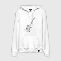 Толстовка-худи хлопковая женская Гитара из нот, цвет: белый