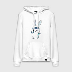 Женская толстовка-худи Прикольный зайчишка пауэрлифтер
