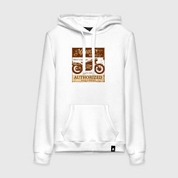 Толстовка-худи хлопковая женская Ретро мотоцикл гранж, цвет: белый