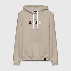 Толстовка-худи хлопковая женская Коты в гирлянде, цвет: миндальный