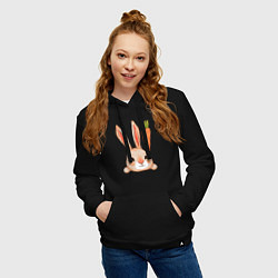 Толстовка-худи хлопковая женская Заяц с морковкой, цвет: черный — фото 2