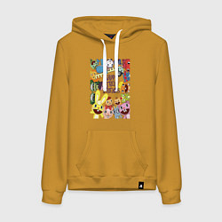 Толстовка-худи хлопковая женская Happy three friends - poster, цвет: горчичный