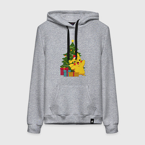 Женская толстовка-худи Новогодний Пикачу и елка / Меланж – фото 1