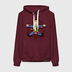 Толстовка-худи хлопковая женская Vault boy caps, цвет: меланж-бордовый
