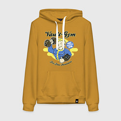 Толстовка-худи хлопковая женская Vault GYM - for true survivors, цвет: горчичный