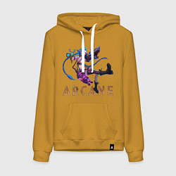 Толстовка-худи хлопковая женская Jinx with guns, цвет: горчичный