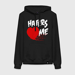 Толстовка-худи хлопковая женская Haters love me, цвет: черный