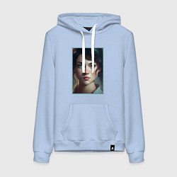 Толстовка-худи хлопковая женская Портрет девушки в 19 веке, цвет: мягкое небо