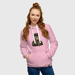 Толстовка-худи хлопковая женская Котик в шинели, цвет: светло-розовый — фото 2