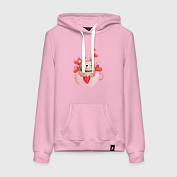 Толстовка-худи хлопковая женская Мишка в кружке с сердечком, цвет: светло-розовый