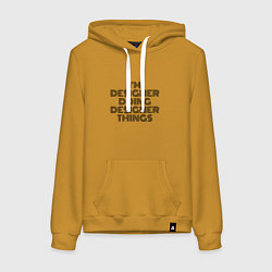 Толстовка-худи хлопковая женская Im doing designer things, цвет: горчичный