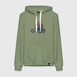 Толстовка-худи хлопковая женская Крутой мотоциклист медведь, цвет: авокадо
