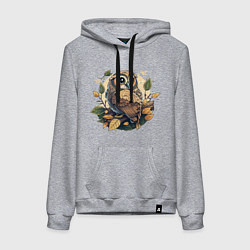 Толстовка-худи хлопковая женская Сова на ветке на фоне луны, цвет: меланж