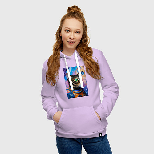 Женская толстовка-худи Кот в космосе - нейросеть / Лаванда – фото 3