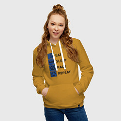 Толстовка-худи хлопковая женская Еда, сон, гонка, цвет: горчичный — фото 2