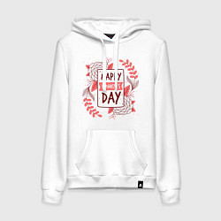 Толстовка-худи хлопковая женская Happy womens day, цвет: белый