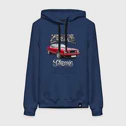 Толстовка-худи хлопковая женская Маслкар Ford Mustang, цвет: тёмно-синий