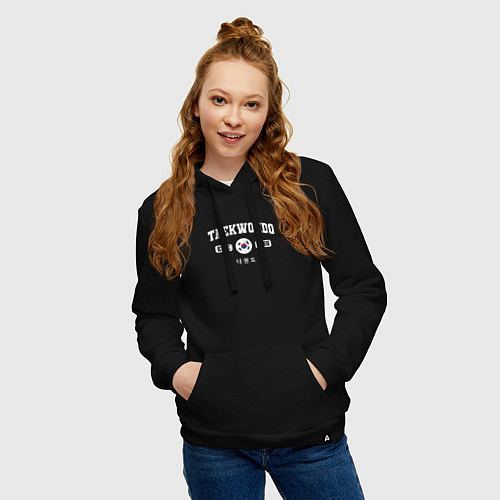 Женская толстовка-худи Тхэквондо varsity style / Черный – фото 3