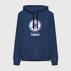 Толстовка-худи хлопковая женская Значок Yamaha в стиле glitch, цвет: тёмно-синий