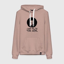 Толстовка-худи хлопковая женская Любовь в волосах, цвет: пыльно-розовый