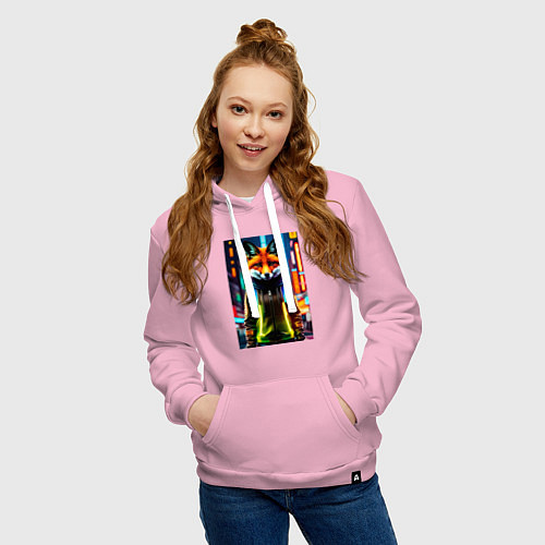 Женская толстовка-худи Модная лисичка в ночном городе / Светло-розовый – фото 3