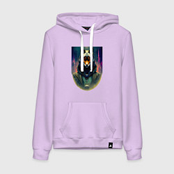 Толстовка-худи хлопковая женская Лиса в стиле киберпанк - нейросеть, цвет: лаванда