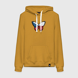 Толстовка-худи хлопковая женская Чехия бабочка, цвет: горчичный