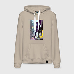 Толстовка-худи хлопковая женская Чёрный котяра на своём районе - Бронкс, цвет: миндальный