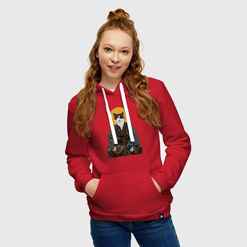 Женская толстовка-худи Samurai one - eyed cat / Красный – фото 3