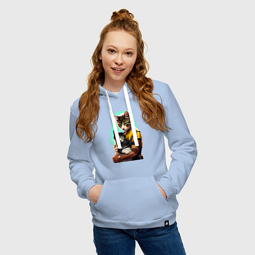 Женская толстовка-худи Кот с котёнком - нейросеть / Мягкое небо – фото 3