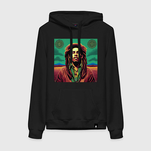 Женская толстовка-худи Digital Art Bob Marley in the field / Черный – фото 1