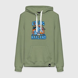 Толстовка-худи хлопковая женская Эрлинг Холанд Манчестер Сити 9, цвет: авокадо