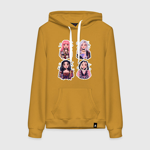 Женская толстовка-худи Участницы Блэк Пинк в виде стикеров / Горчичный – фото 1